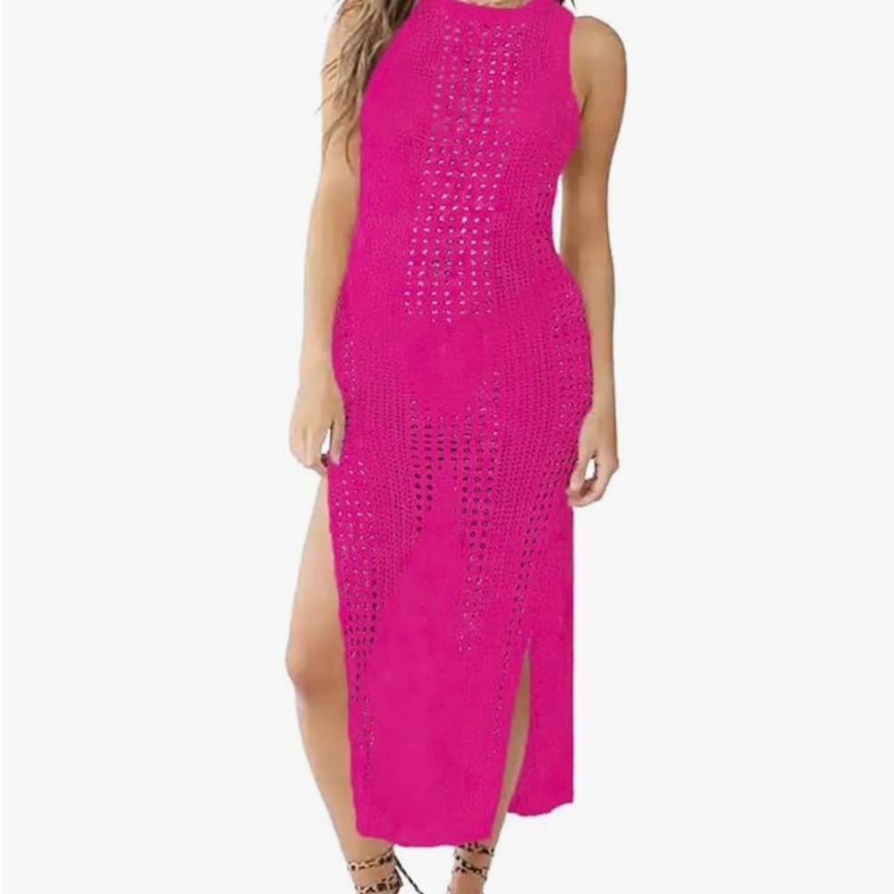 Bsubseach Crochet Cover Up, C-Rose Red